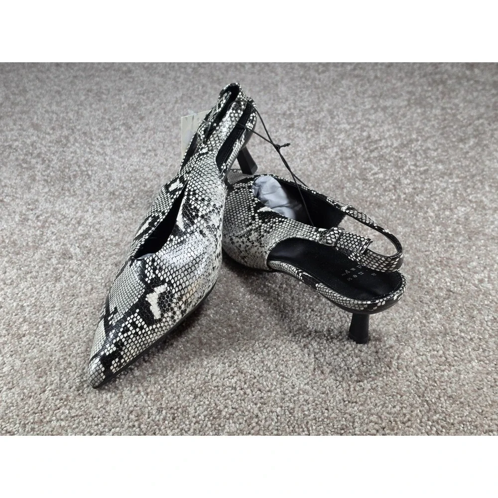 A New Day Samantha Snakeskin Slingback Kitten Heels Cream Black Pointed Toe 9.5